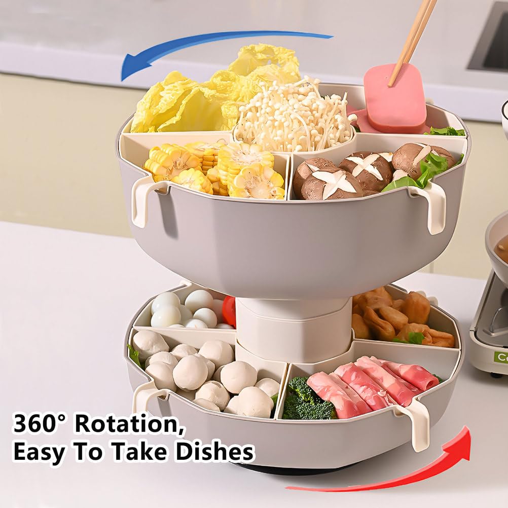 Bandeja giratoria para verduras, soporte extraíble para fiestas, aperitivos, frutas, mariscos, juego de cuencos de servir de 360°