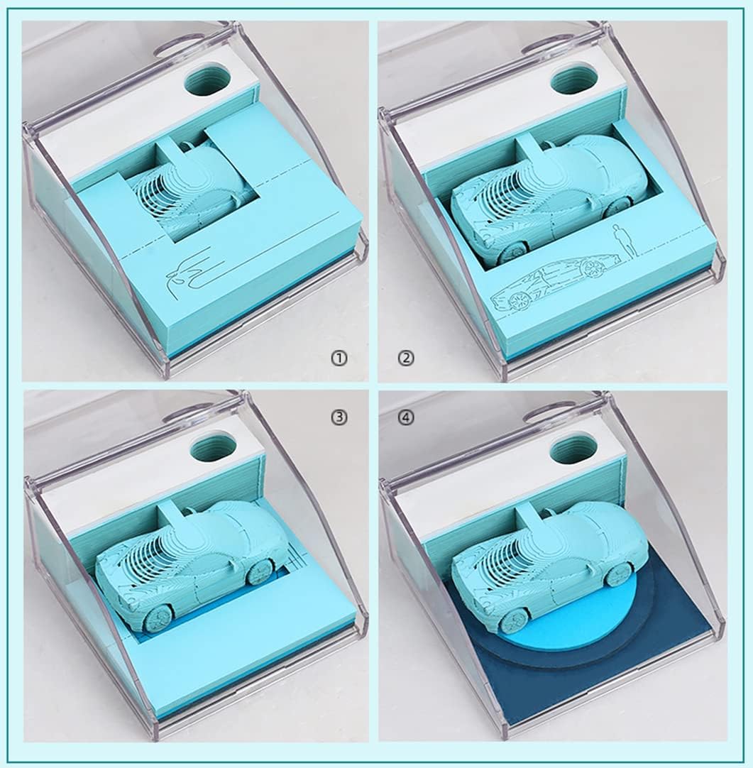 3D Paper Note Porsche Car Model Sticky Notes Three-Dimensional Sports Car Memo Pad Bookmark Pen Holder DIY Creative Gift for Parents Lover Children Friends(Blue)