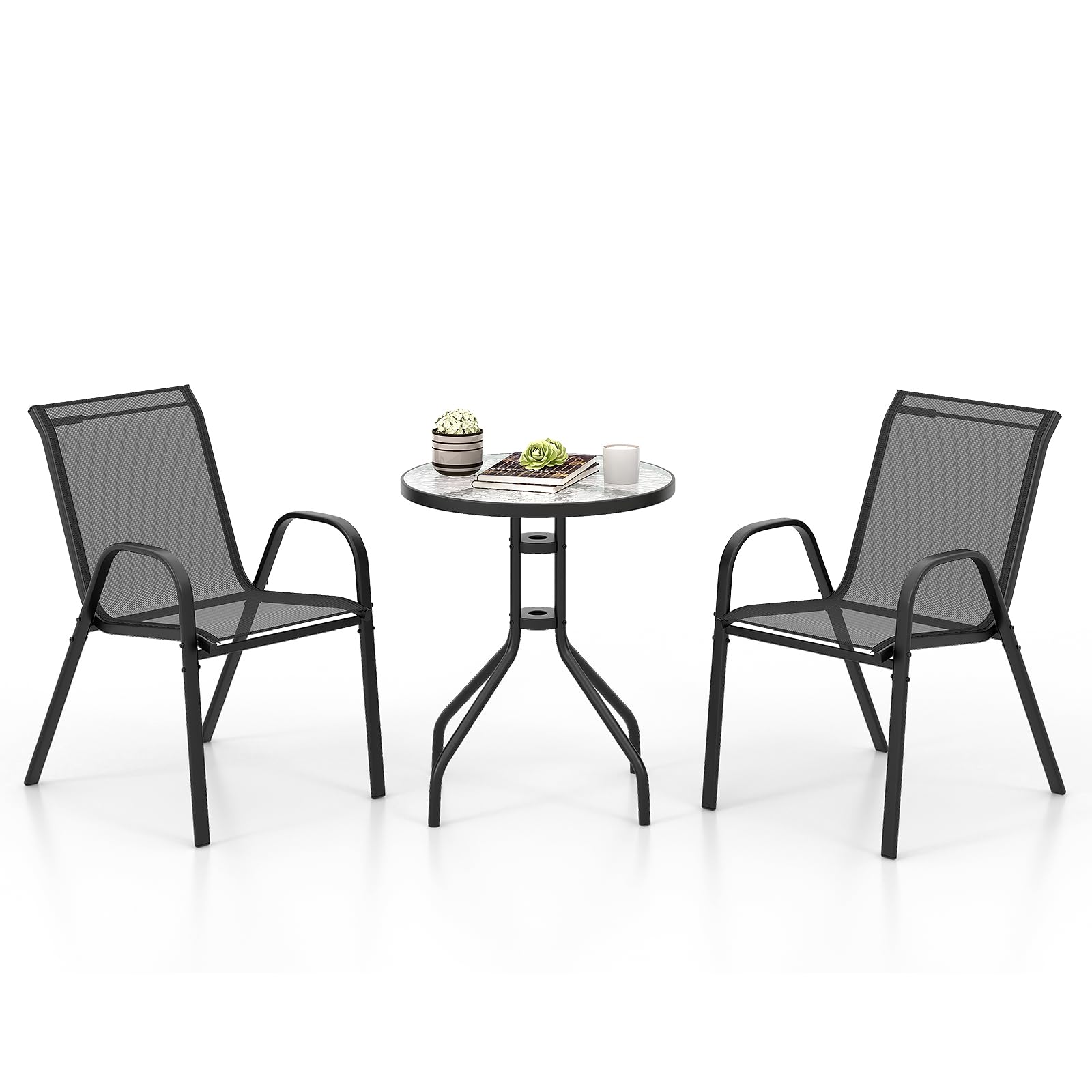 3-teiliges Bistro Set Grau - 60cm Tisch Mit 2 Stapelbaren Stühlen