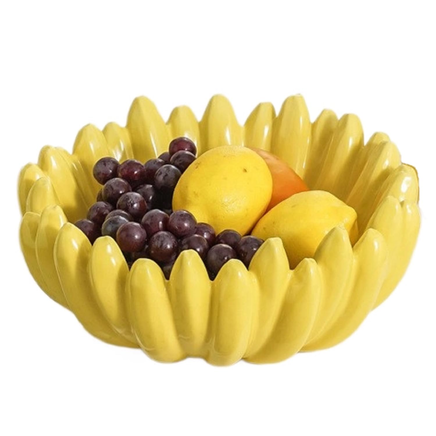 Bafnsiji Yellow Ceramic Banana Fruit Bowl, Large Glossy Decorative Serving Centerpiece