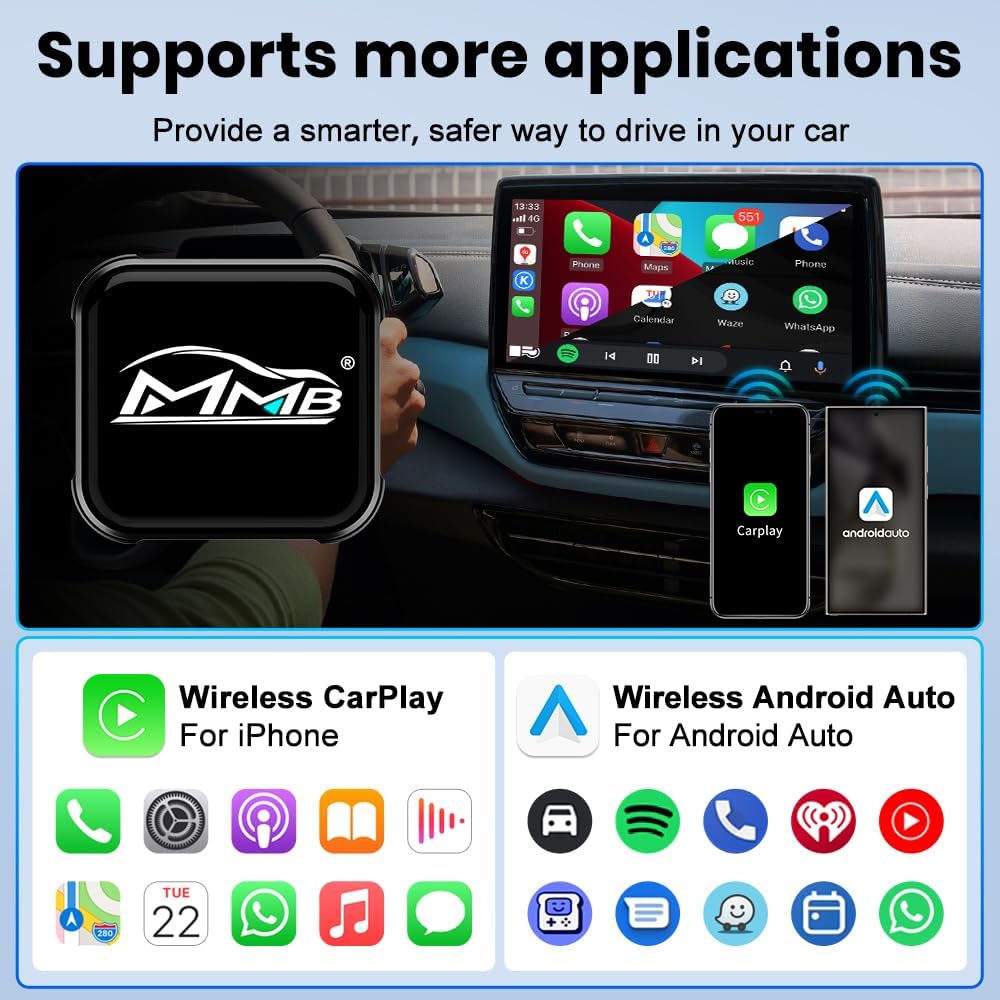 MMB Mini Ultra 2 in1 Wireless CarPlay & Android Auto Adapter Convert OEM Wired to Wireless Dongle for iPhone & Android 11+, USB-A/Type-C Plug & Play, Auto Reconnect, Online Upgrade
