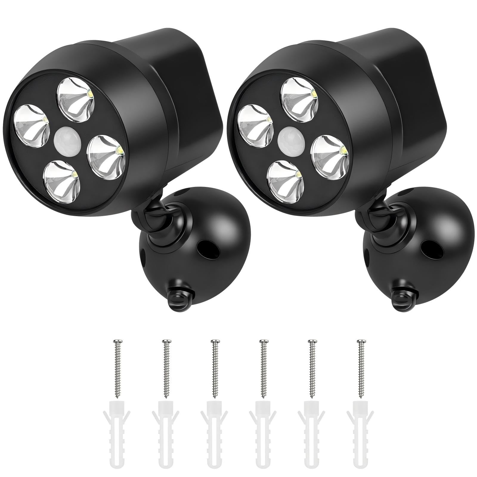 URAQT Battery Powered Outdoor LED Security Light 2Pcs, PIR Motion Security Spotlight, Wireless Weatherproof Outdoor LED Wall Light, Bright Floodlight, for Garage, Yard, Porch, Garden Walkways, Hallway