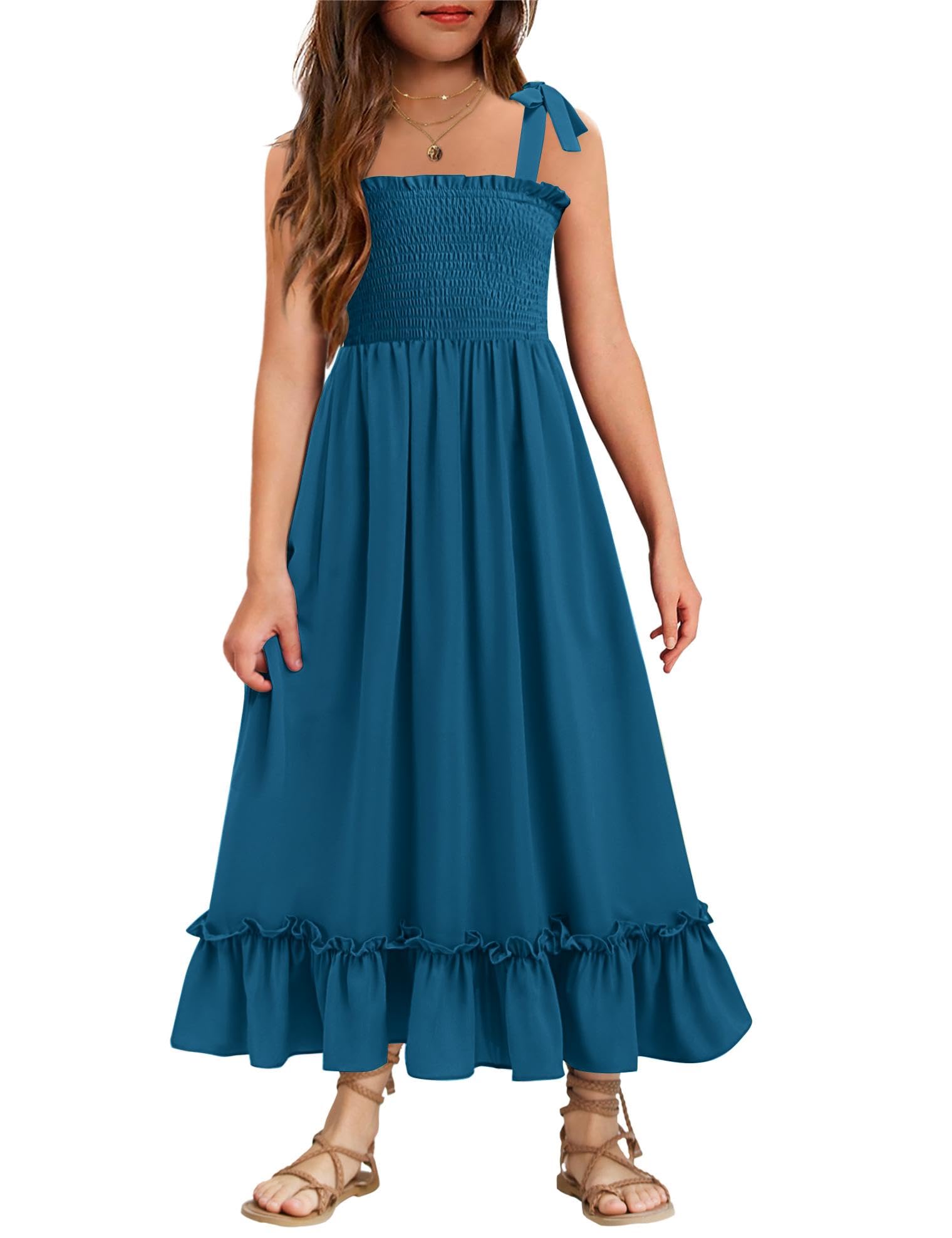 Arshiner Girls Summer Dress Boho Beach Casual Smocked Maxi Dresses