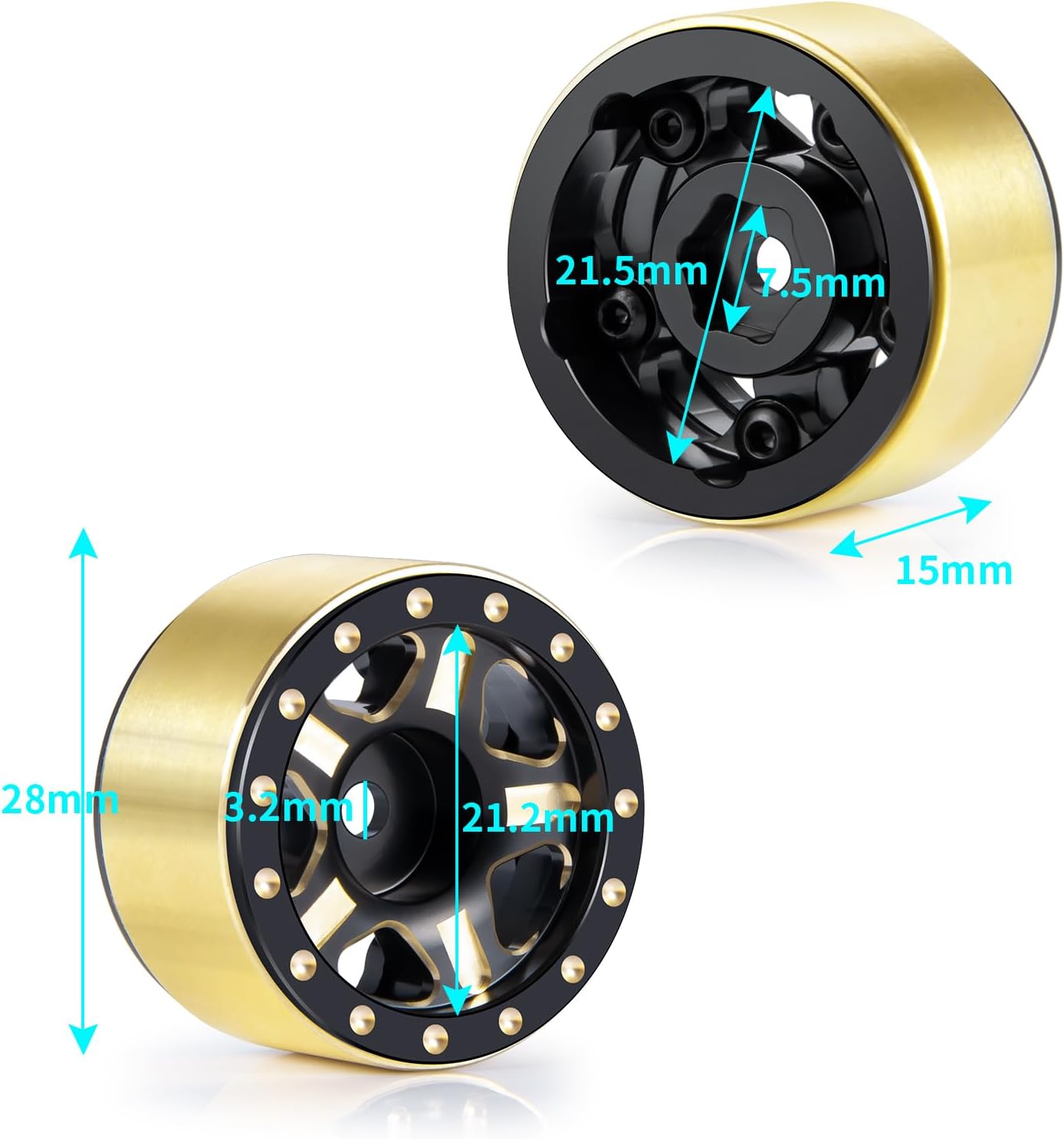 SWX 1.0 RC Wheel Rims with Brass Rings 4Pcs Brass Internal Beadlock Ring Clamp Wheel Rings Weights Wheel Rim Hubs for TRX4M 1/18 Axial SCX24 1/24 RC Crawler Car Upgrade Parts