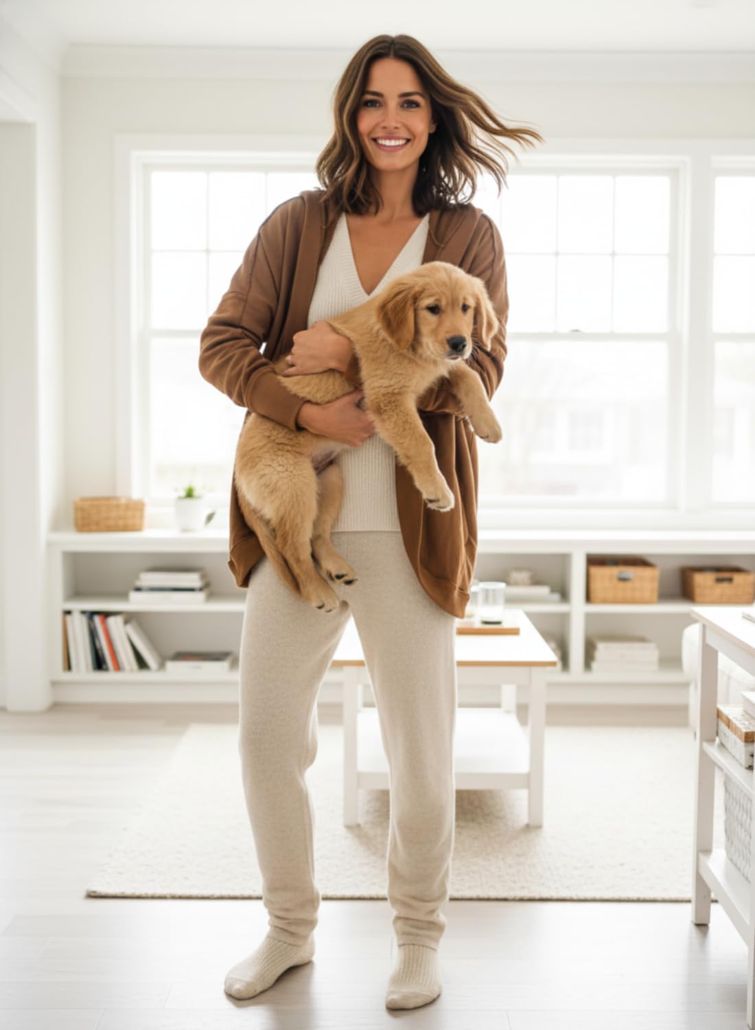 Womens Oversized Cardigan Hooded Open Front Sweatshirt Drop Shoulder Long Sleeve Fall Jackets with Pockets Khaki - Image 7