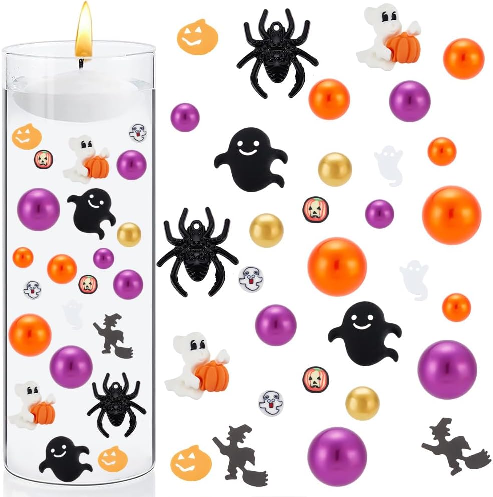 BENECREAT 144PCS Halloween Vase Fillers Pearl, Orange Purple Floating