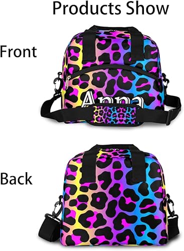 Miniatura 3 de Lonchera personalizada con estampado de leopardo para mujer, linda bolsa de almuerzo aislada personalizada con tu nombre para niñas, bolsa escolar