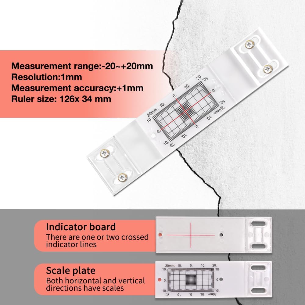 Crack Monitor with 2 Pre-Set Pegs, Tell-Tale Wall Deformation Measurement & Recording Tool(5 pcs)