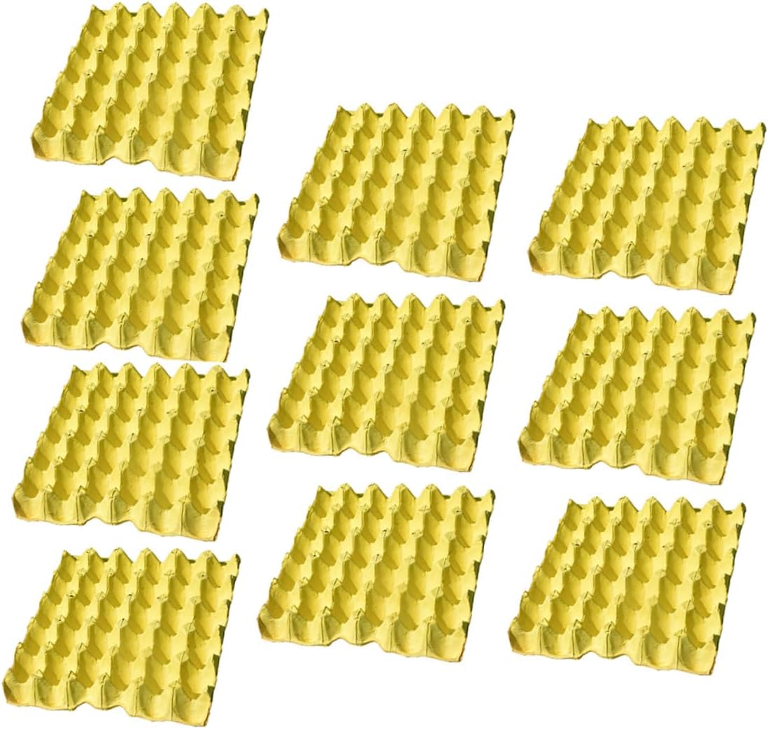 KALLORY 10pcs Household Egg Storage Trays DIY Pure Pulp Paper Egg Holder Rack Yellow Kitchen Containers for Refrigerator Use