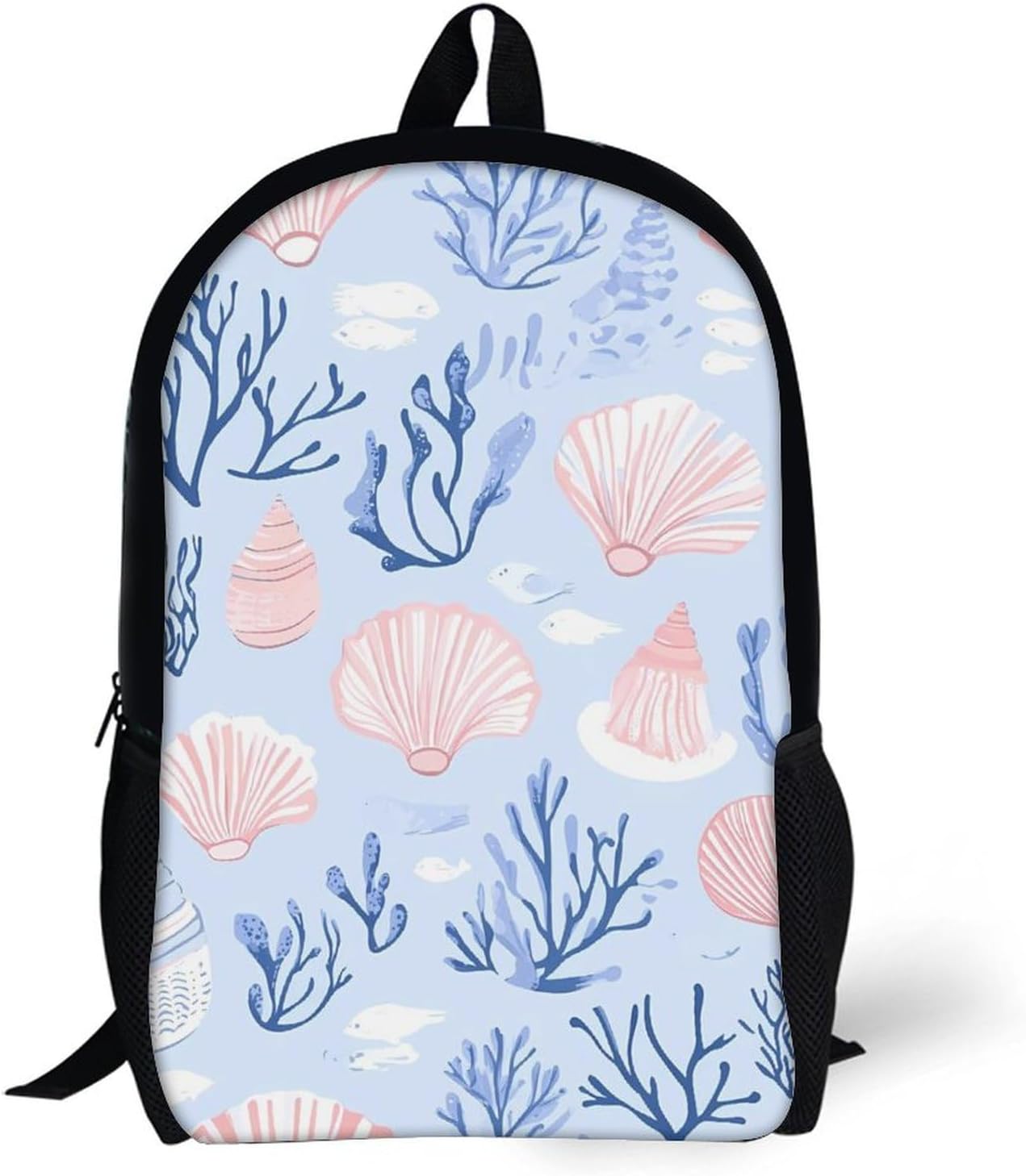 Colorful Seashells And Corals Travel Backpack 17 Inch Casual Daypack Shoulder Bag with Adjustable Shoulder Straps