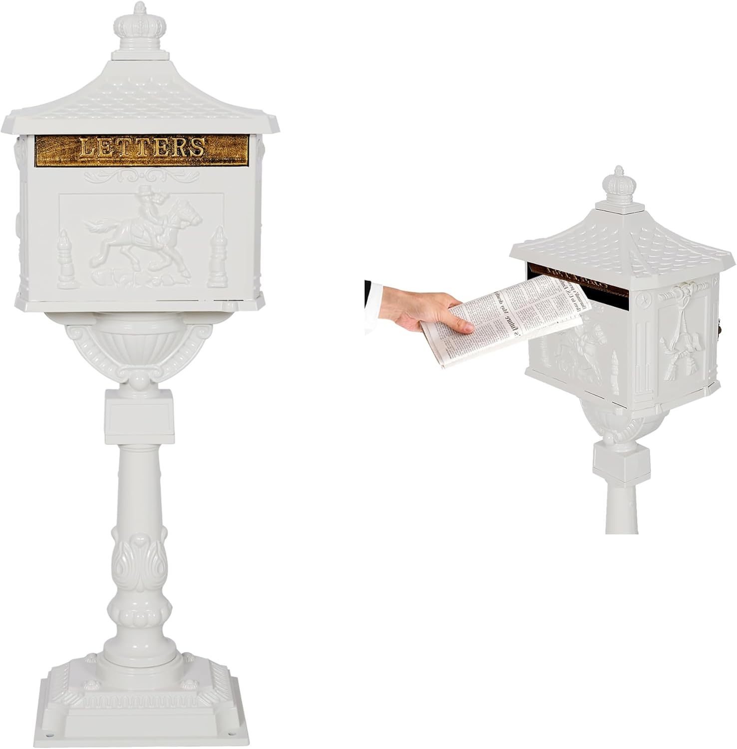 Mailboxes for Outside, Large Lockable Package Drop Box, Rustproof Cast Aluminum Mail Boxes for House Outside, Secure Parcel Delivery Box for Home & Business, Retro Bronze Mailbox (White)