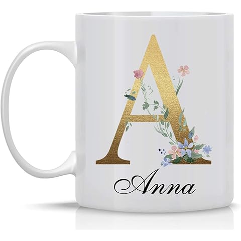 InterestPrint Personalized Monogrammed Coffee Mug, Custom Mug with Name and Initial, Customized Tea Cup Gift for Womens Girls Ladys Mom Girlfriend Grandma - 11 or 15 oz,White Mug 05