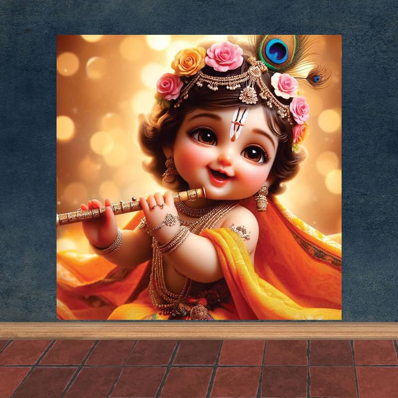 Image of British Terminal Cute little Bal Gopal Baby God Krishna| Kanha Ji | Laddu Lord Makhan Chor Painting Religious Poster for Pregnant Women for wall (matt thin vinyl,sticker,multicolor,unframed)| bj272