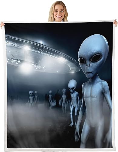Mystery Alien - Manta de franela polar de 60 x 80 pulgadas, con luces de naves espaciales, manta mullida para sofá, espacio exterior, para todas las