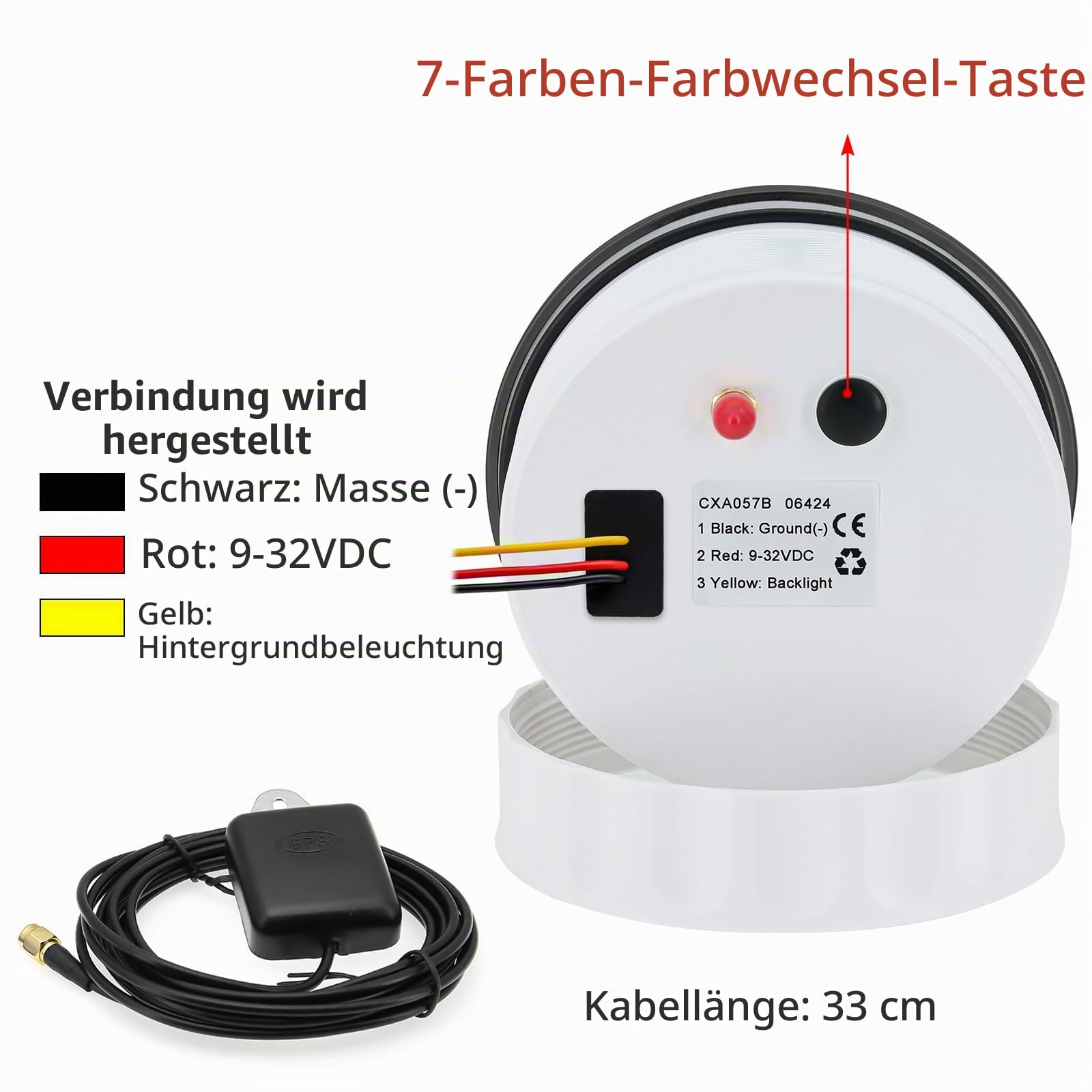 110mm Geschwindigkeitsmesser GPS Tacho Kilometerzähler 0-120Km/H Wasserdichter IP67 7-Farben Tachometer Messgerät für Auto Boot Yacht 12V/24V
