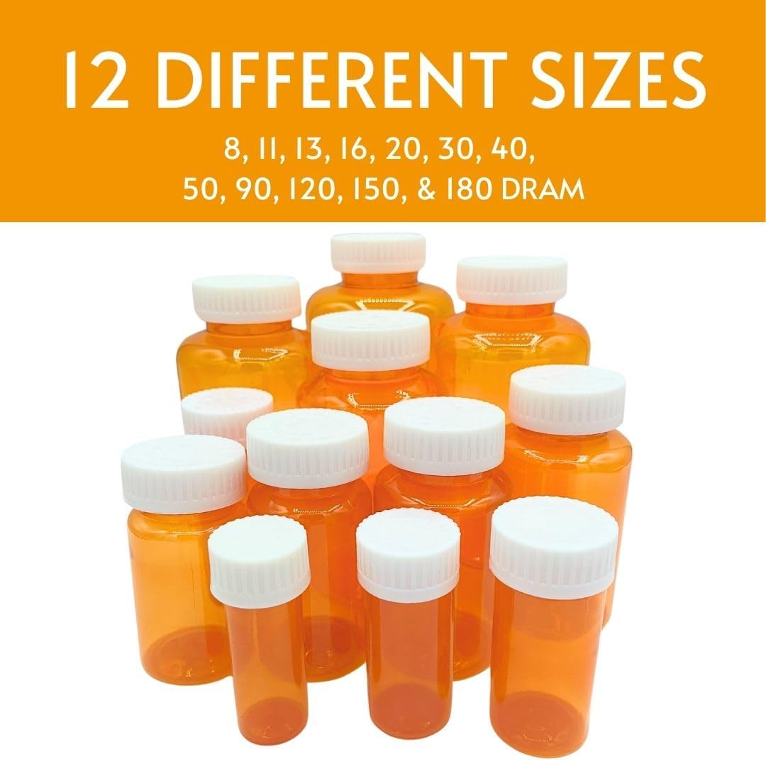 Five Star Supplies Prefer Plastic Pill Bottles - Air-Tight Child Resistant Caps - Pill Container Prescription Vial - Medication & Liquid - Push N Turn (Amber, 13 DRAM275 ct.)