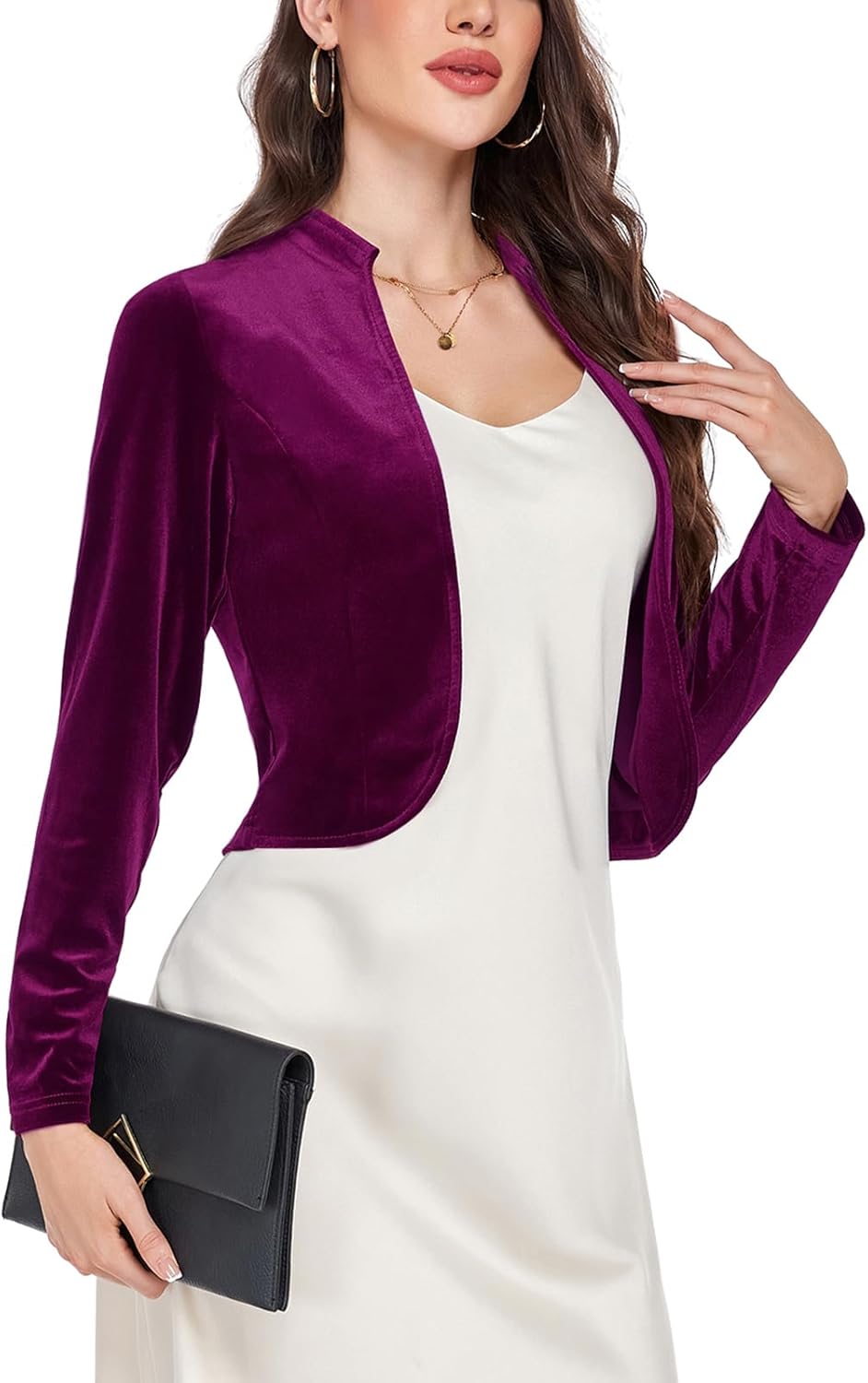 MINTLIMIT Velvet Bolero Shrug for Women Long Sleeve Open Front Cropped Cardigan Cocktail Party Shrugs for Evening Dresses