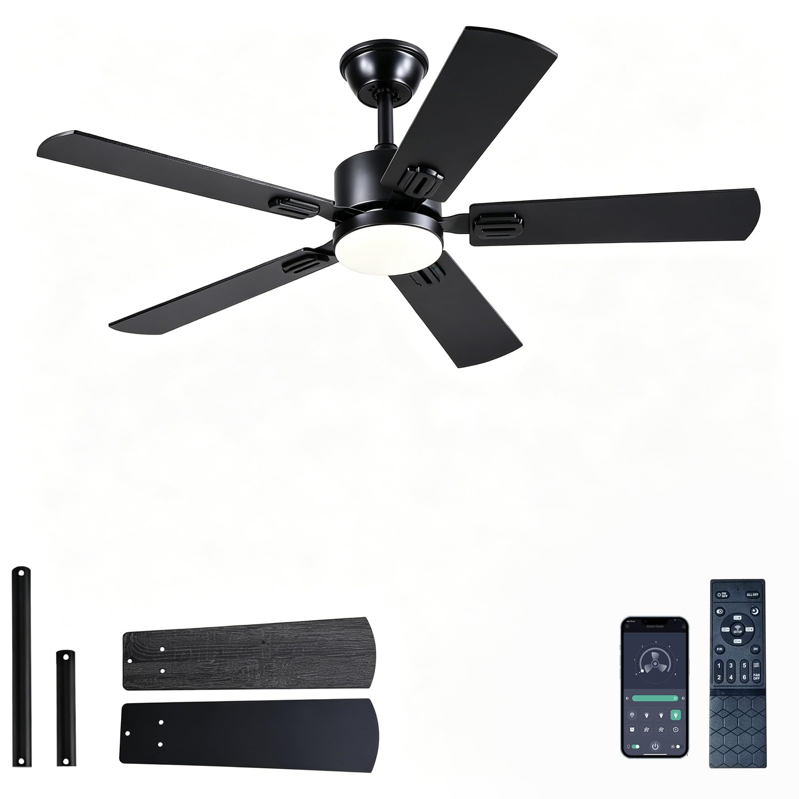 Photo 1 of FUMLTP 52 inch Modern White Ceiling Fans with Lights APP/Remote Control, Low Profile Reversible 6 Speeds Ceiling Fan Light for Indoor/Outdoor Patio Bedroom Living Room