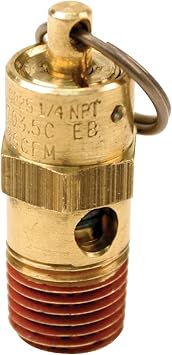 Viair 92250 1/4" Male NPT 250 PSI Hi-Temp Rated Safety Valve, Gold
