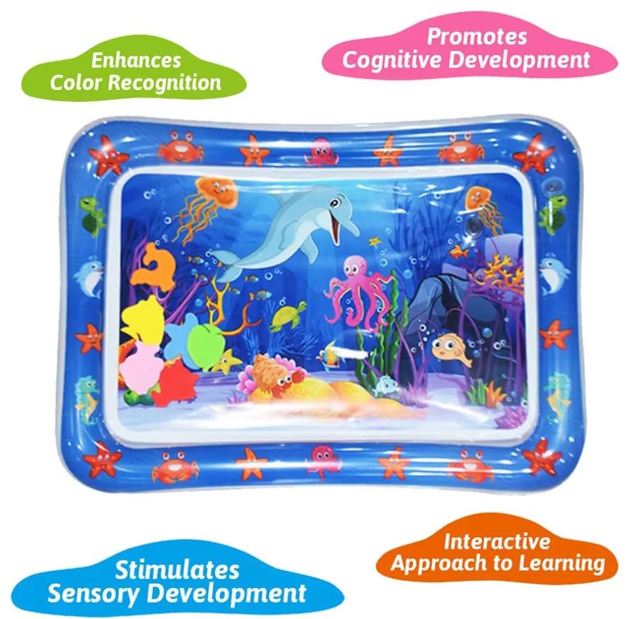 Baby Toys: Tummy time mat with Vibrant Colors for Baby 0 6 9 12 18 Month Old | Inflatable Tummy time Water Play mat Supports Sensory Development, Strengthen Muscles