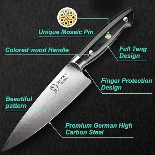 Ritsu Chef Knife,8 Inch German High Carbon Stainless Steel Sharp Kitchen Knife, Damascus Pattern Japanese Chef Knife With Ergonomic Handle For Home Kitchen Restaurant Send Elegant Gift Box #TOP5