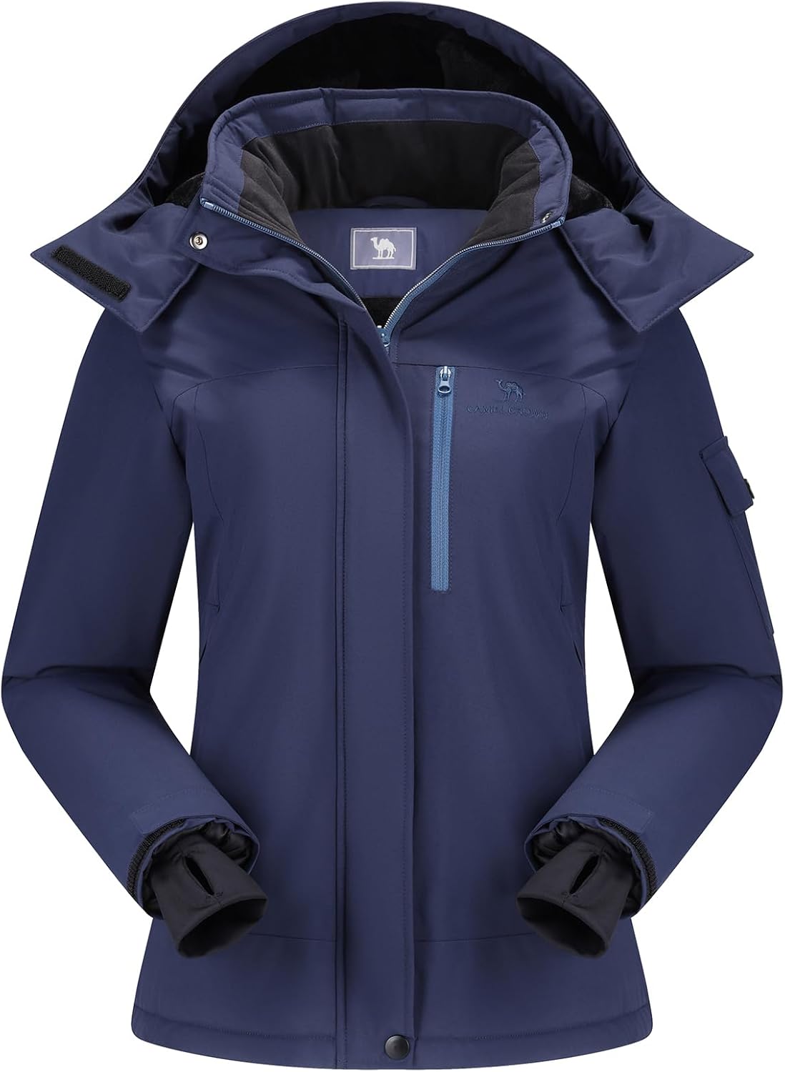 CAMEL CROWN Women's Ski Jacket Waterproof Warm Coat Winter Fleece Snow Coat Hooded Snowboarding Jacket