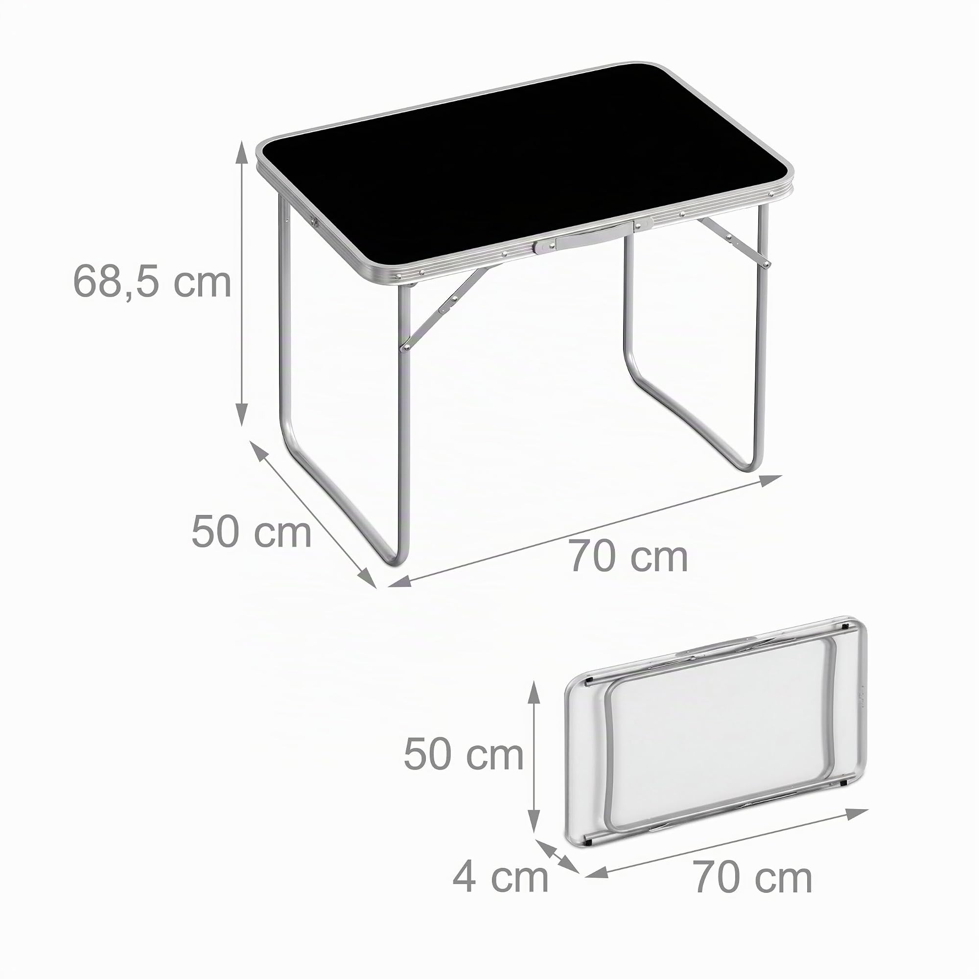Relaxdays tavolino da Campeggio Pieghevole, A x L x P 68,5 x 70 x 50 cm, e Picnic, in Alluminio | A x L x P 68,5 x 70 x 50 cm, per Campeggio e picnic, in alluminio, Nero