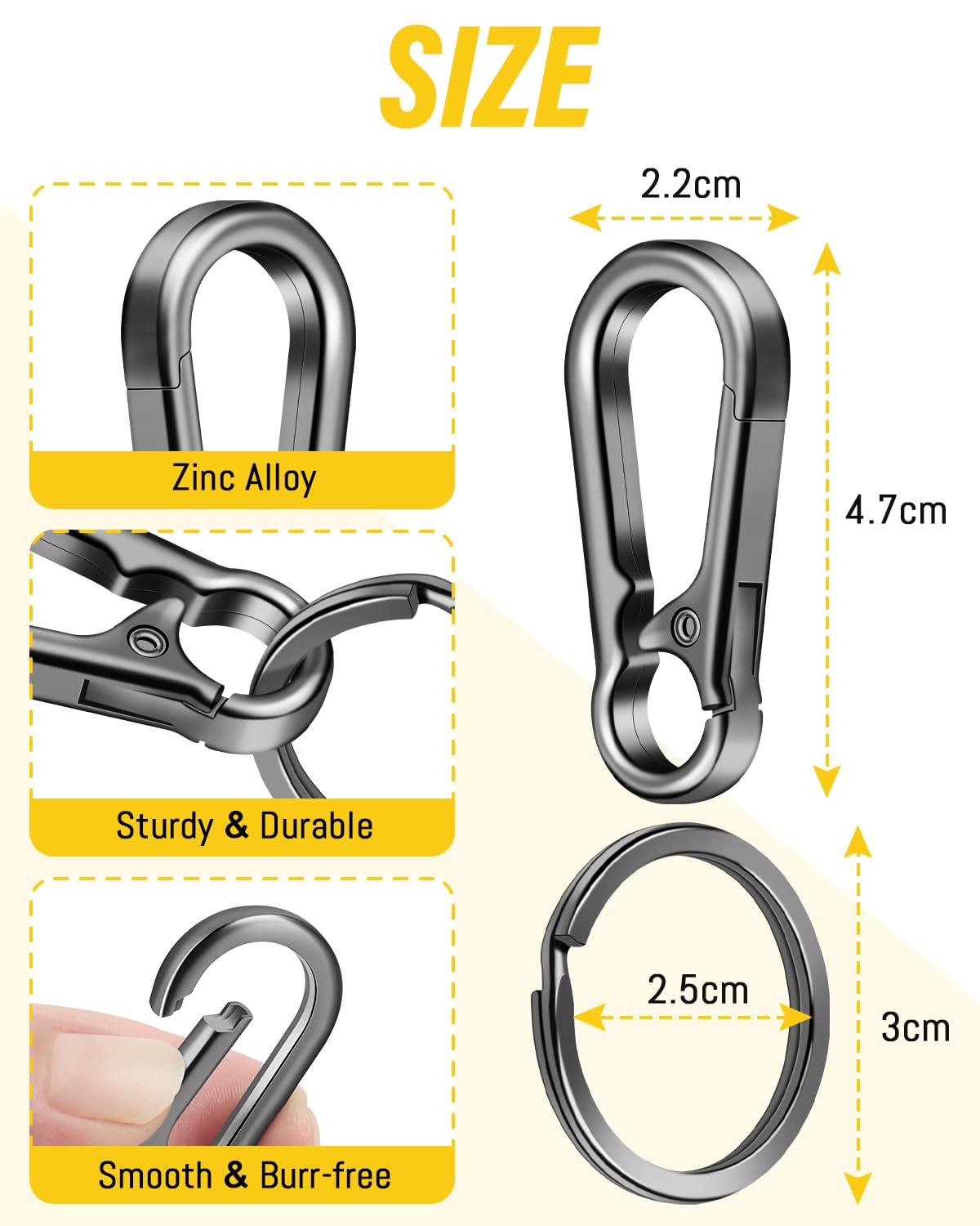 Moschettone ovale - 3 pezzi - Mini moschettone multifunzione - Moschettone portachiavi - Moschettoni piccolo in alluminio - Carabiner (Nero 66 x 33 mm