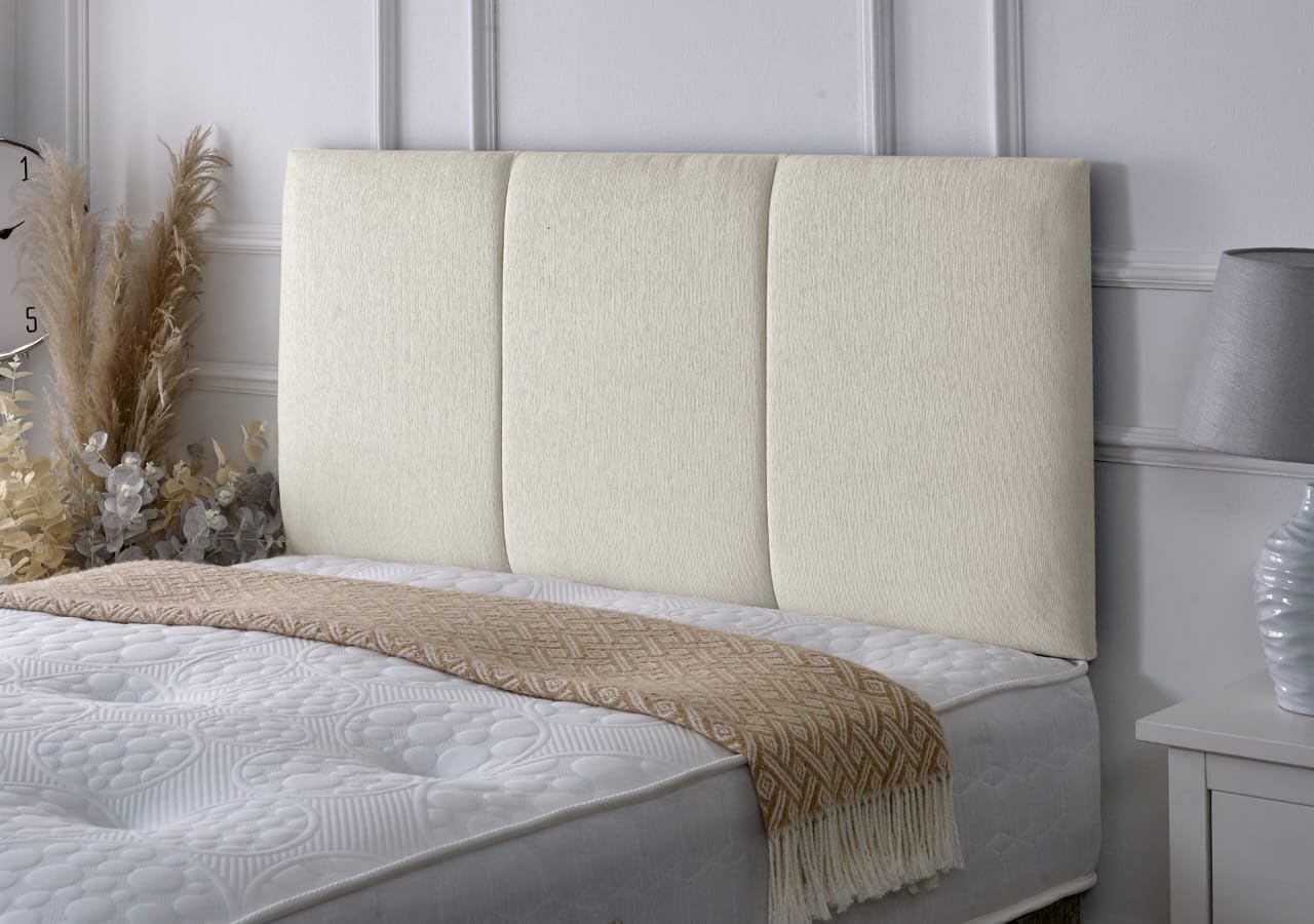 Alton Padded Paneled Divan Bed Headboard | Chenille Fabric Headboards (Cream, Small Double) — image 1