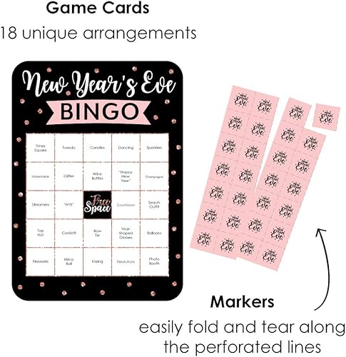 Miniatura 2 de Big Dot of Happiness Rose Gold Happy New Year - Juego de cartas y marcadores de bingo (18 unidades)