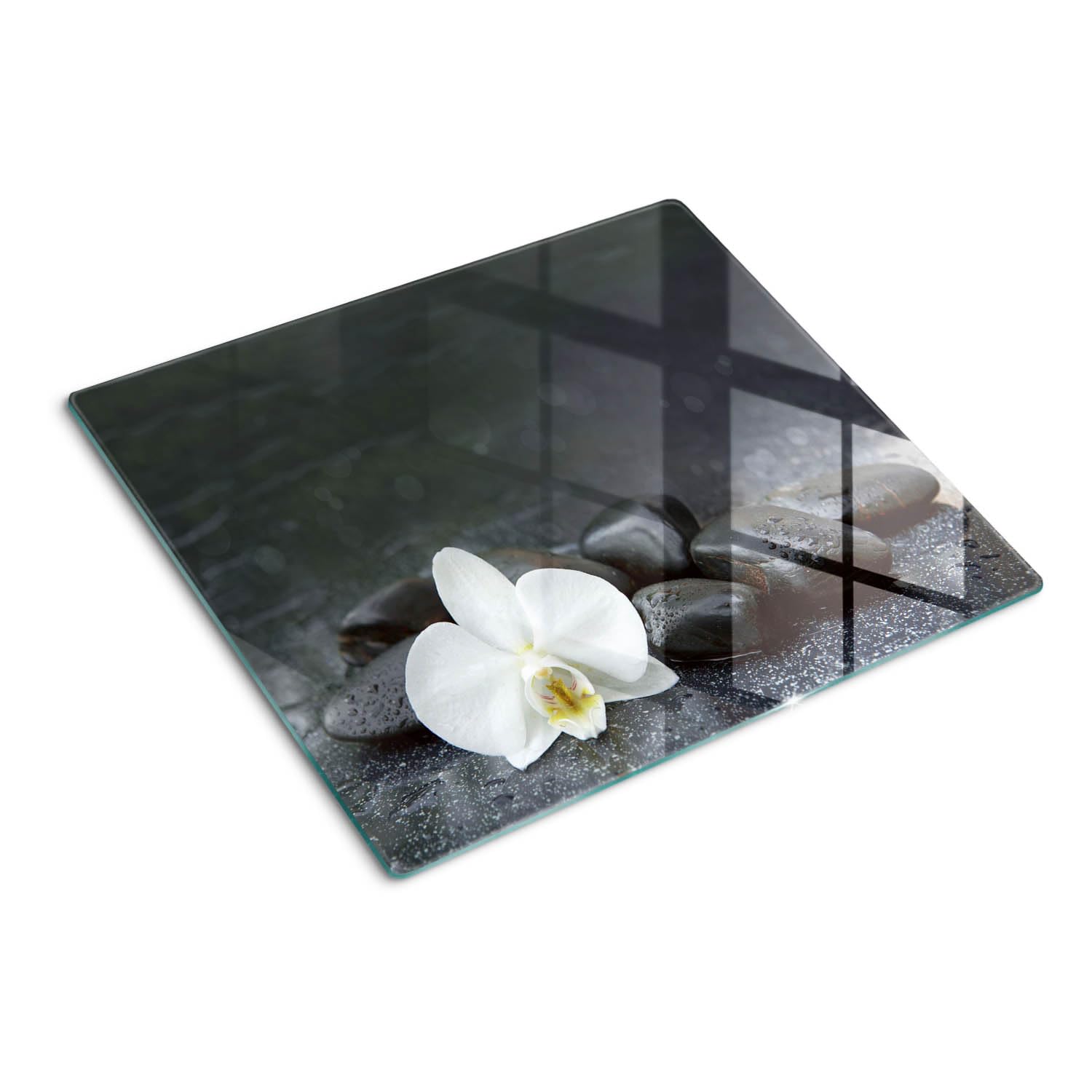 Tempered Glass Chopping Board 60x52 cm Rectangular Glass Easy to Clean Food Contact Bacteria-Resistant Printed Smooth Surface Stain and Heat Resistance Non-Slip Feet Polished Edges - Orchid