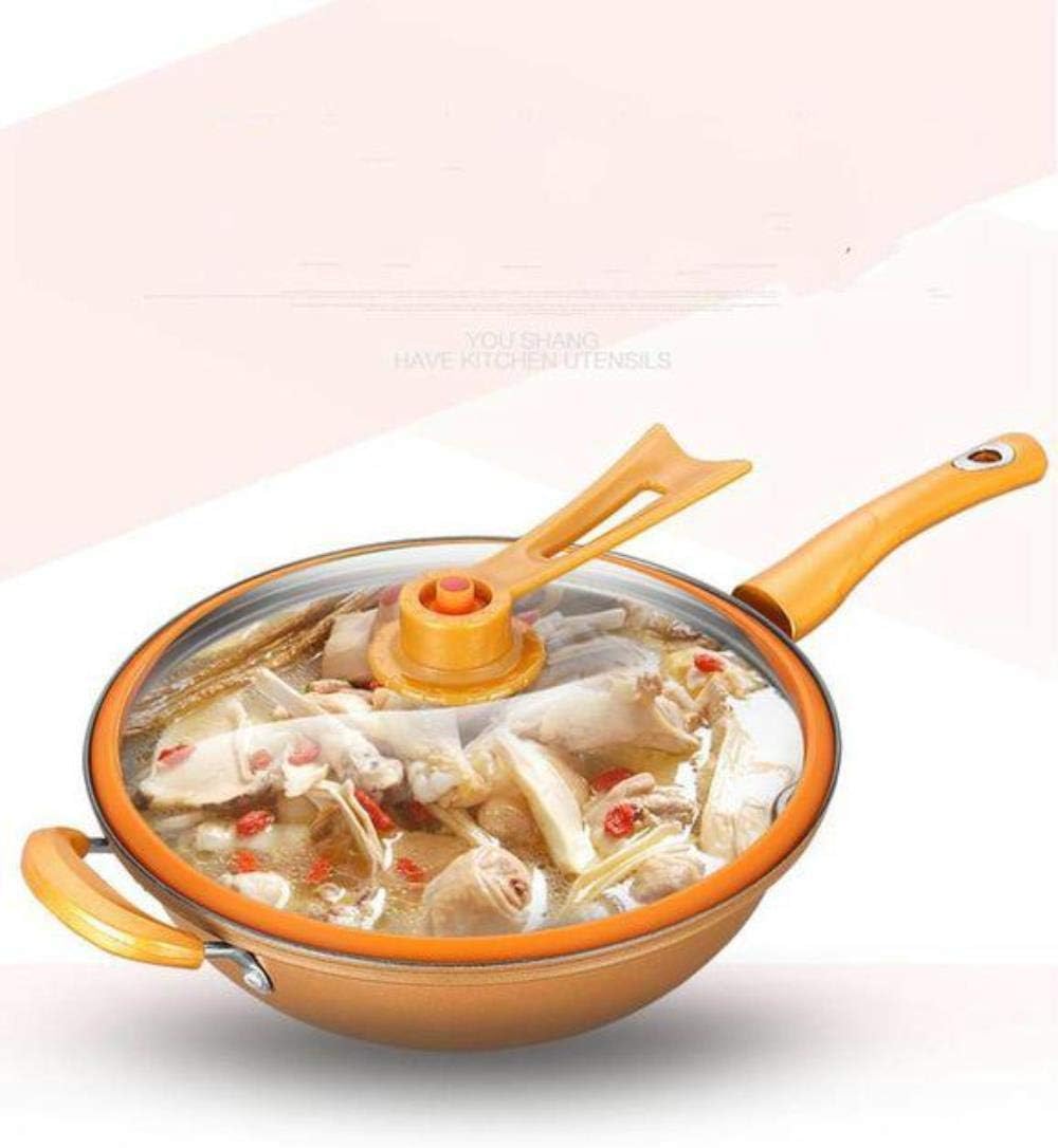 32センチメートル鉄フライパン耐熱保存真空ポット沸騰停戦健康保全パンウォックパン直立ふたを調理 Wok Color Gold デポー