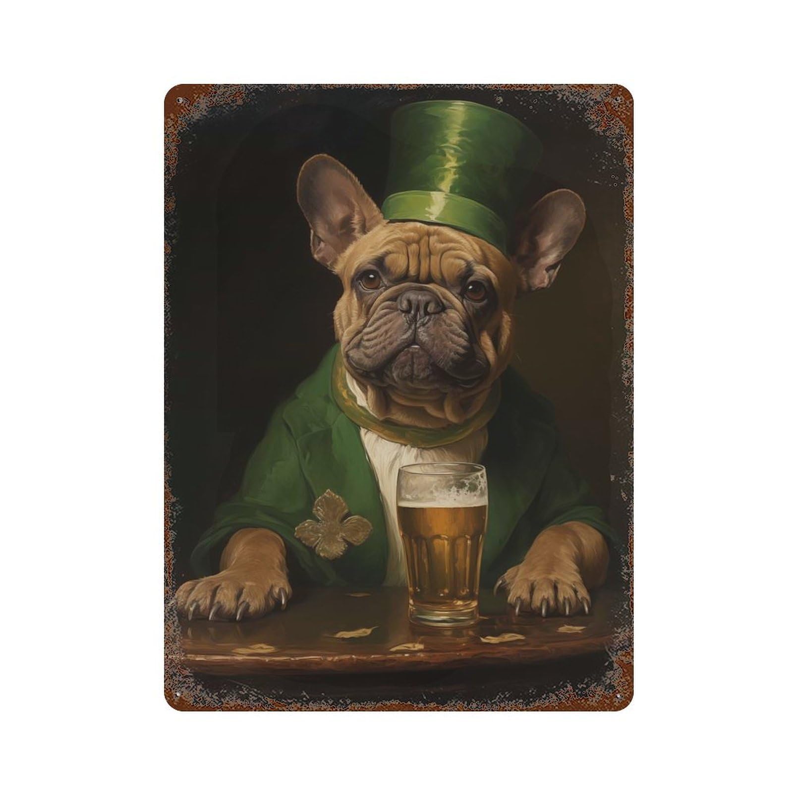 Bulldog Patrick Day Aged Metal Wall Plaque 15.7"x11.8", for Shed, Workshop And Garage Wall Decor, Old School Wall Decor