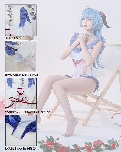 Miniatura 4 de FCCAM - Traje de baño Ganyu de anime Ganyu, traje de baño hueco de una pieza para mujer, traje de baño elástico