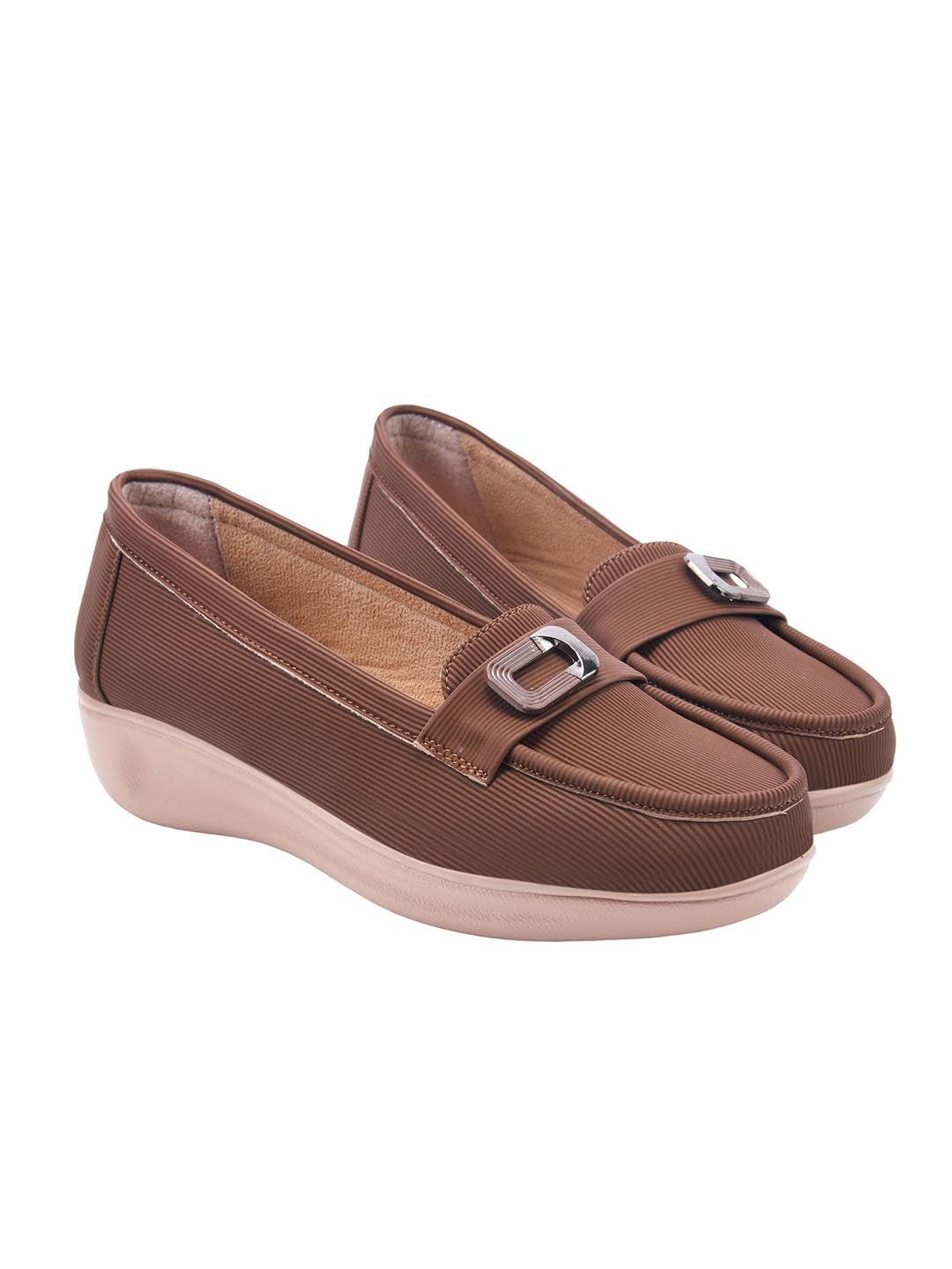 Women’s Elegant Bow Loafers Wedge Heel || Designer Pattern Slip-On Shoes with Buckle Accent & Comfort Sole-image-24