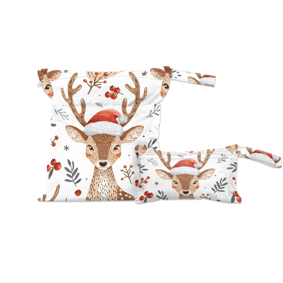 GzLeyigou 2pcs Cloth Diaper Wet Dry Bag Waterproof Storage Bag Travel Laundry Bags, Beach, Pool, Breast Pump Parts, Gym Bag for Swimsuits & Wet Clothes for Baby (Christmas Horned Reindeer)