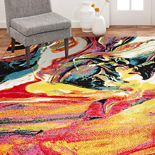 Home Dynamix Splash Avant Area Rug 5'2'x7'2, Abstract White/Pink/Yellow/Blue
