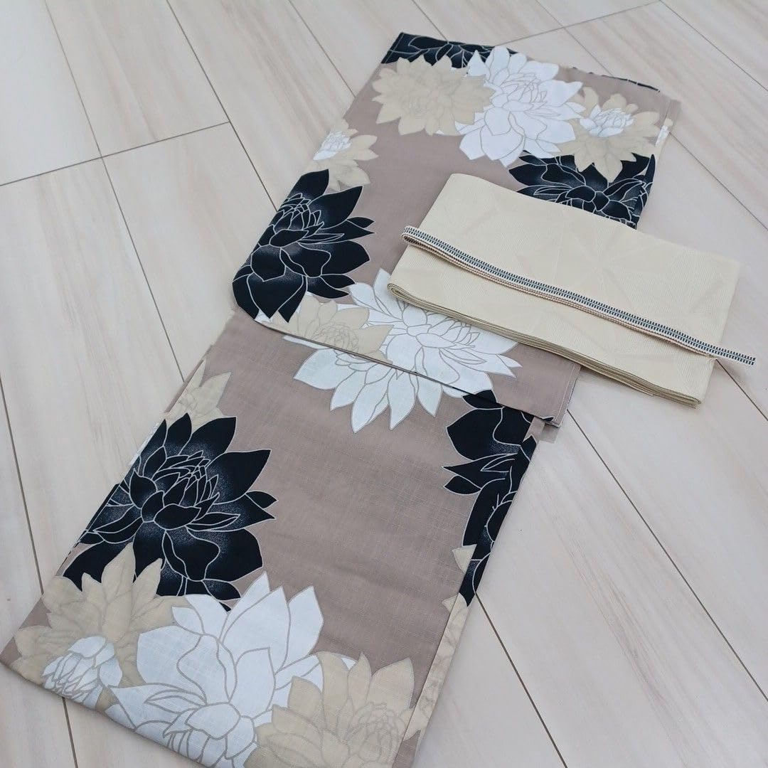 新品☆呉服屋♪大人清楚なスレンダー夏着物　浴衣３点セット 新品☆呉服屋♪高級綿絽・大人清楚な市松牡丹 スレンダー夏着物