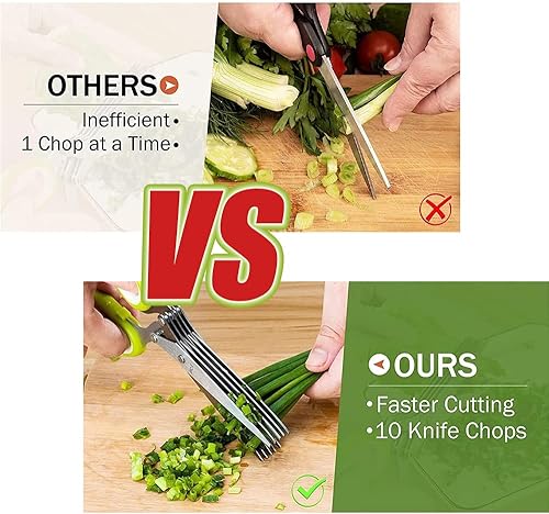 Miniatura 5 de Glorihoby - Tijeras de cocina de 5 cuchillas, herramienta de corte de verduras de acero inoxidable multicapa con tapa y peine de limpieza para