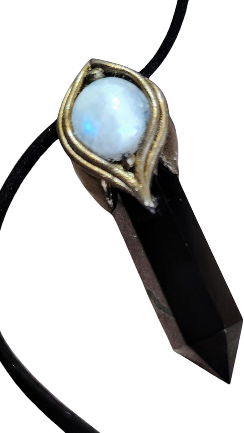 | The Shield, Empath Protection Necklace | Moonstone and Black Obsidian Stone Pendant | Spiritual Psychic Protection Amulet for Evil Eye | Healing Crystals Jewelry