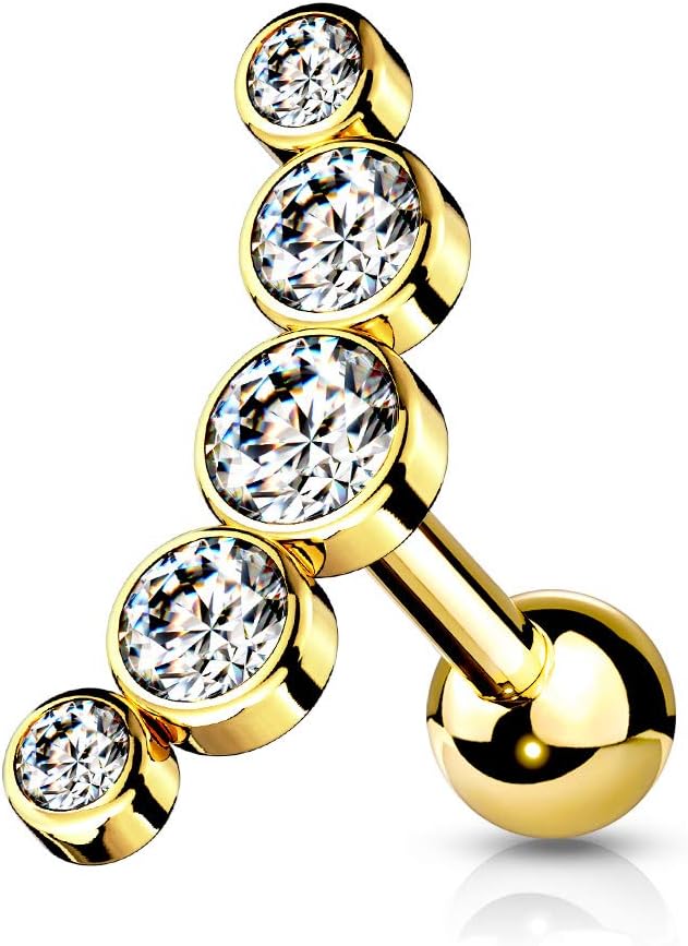 16 Gauge 5-Round Gem Set Curve Top 316L Surgical Steel Cartilage Barbell Studs