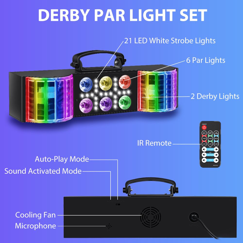 N-Gear Party Bar Three LED Lichtsystem mit 6x4W RGBW, 14x1W RGB, 2x3W Derby, 21xSMD Weiß, 50W, Plug & Play, mit Stativ & Fernbedienung, für Bühne, Club, Event, Deko, Innenbereich