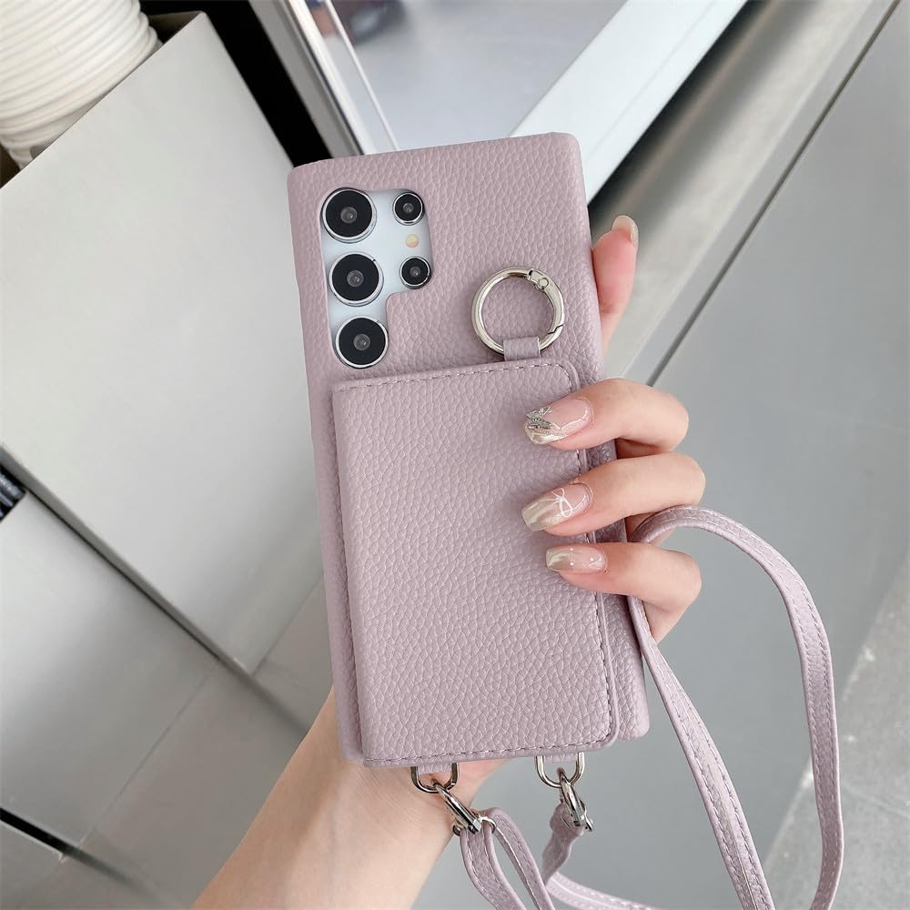 Coque portefeuille Samsung Note 20 Ultra en cuir violet chic avec miroir de luxe - 7