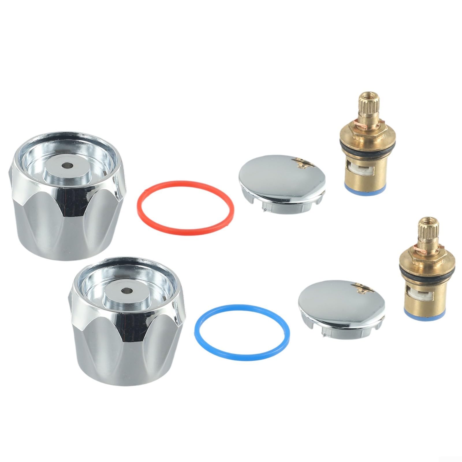 Tap Reviver Conversion Kit 1/2 Inch Replacement Heads for Basin Sink Mixer Hot Cold Chrome Finish Bathroom Kitchen Plumbing Fixtures Red Blue Handles