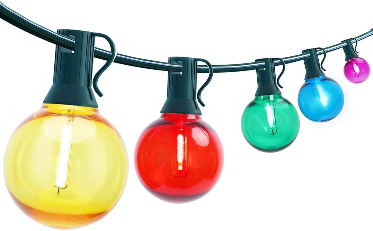 25Ft LED Christmas Outdoor String Lights, G40 Globe Night Lights with 27 0.6W Ceramic Multicolor Bulbs, Vintage Ceramic Lights for Holiday Party Backyard Wedding Garden Patio Porch Decor, Green Wire