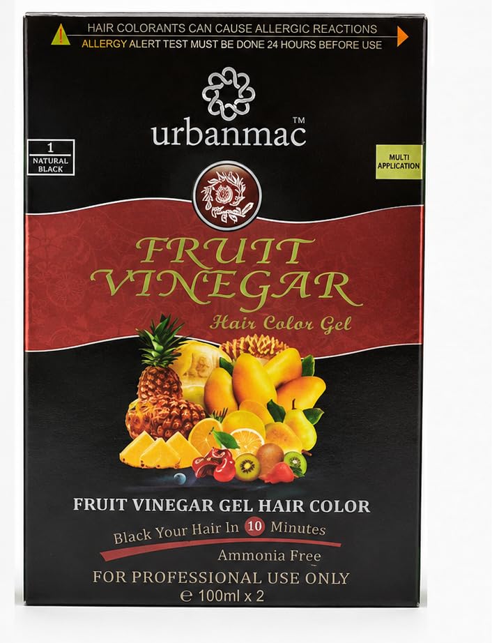 URBANMAC Fruit Vinegar Gel Hair Color Natural Hair Color Dye for Black Hair Dye (BLACK, 100ml X 2) 1