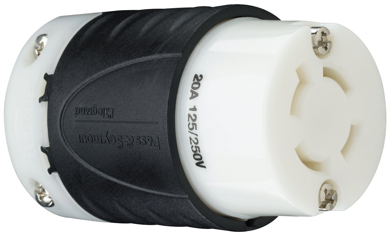 Legrand Pass & Seymour L1420CCCV3 Turnlok Industrial Spec Grade Locking Connector, 20 Amp 125/250V, NEMA L14-20R, Black/White (1 Count)