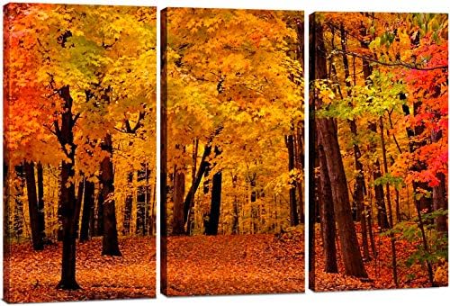 Forest Wall Art Decor - 3 Piece Set, Decorative Framed Autumn Fall Tree Canvas Art Multi Panel Split Prints for Living Room, Kitchen, Bedroom, Office & Home Decor Gift