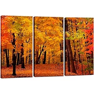 Forest Wall Art Decor 3 Piece Set Decorative Framed Autumn Fall Tree Canvas Art Multi Panel Split Prints for Living Room Kitchen Bedroom Office Home Decor Gift