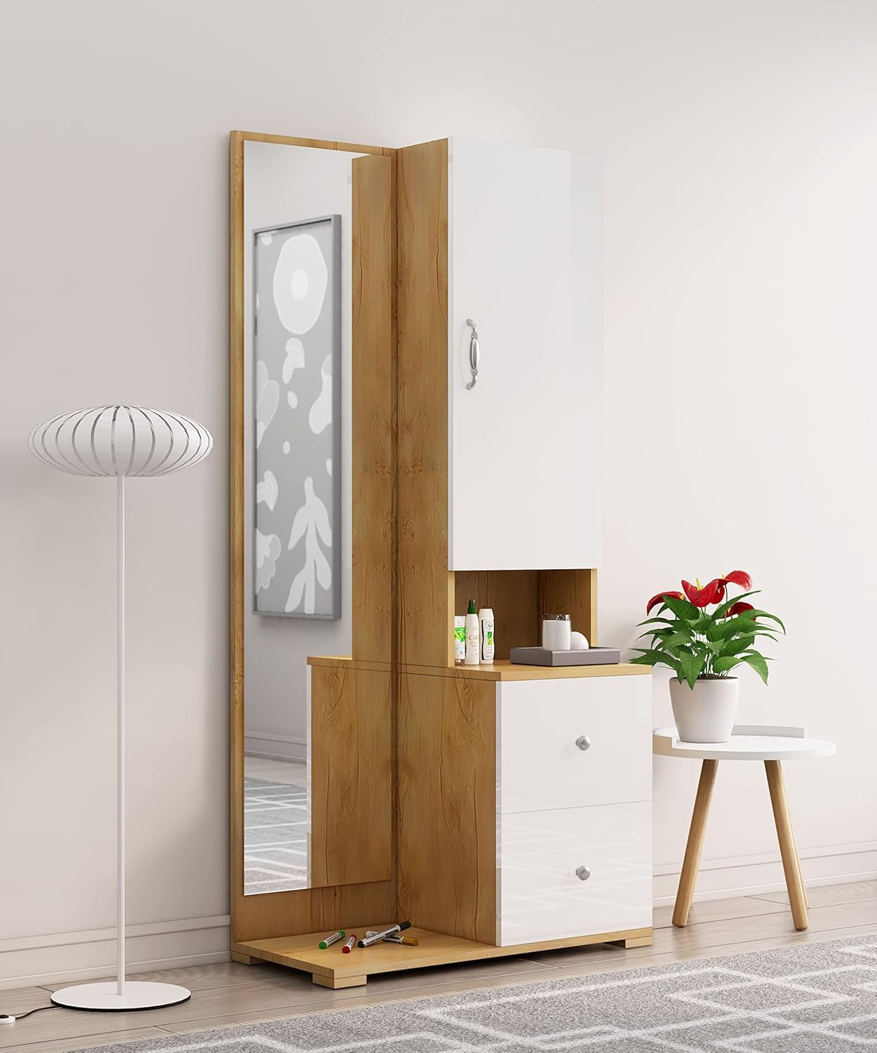 Bniture Wooden Dressing Table for Bedroom with 2 Drawer, Mirror and Huge  Storage Space | Long Dresser Vanity Table with Mirror (Giant Wood & Frosty  White) : Amazon.in: Home & Kitchen